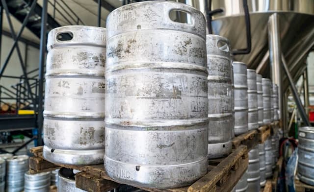 Aluminium barrels on a pallet