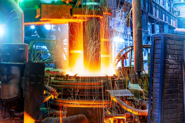 Electric arc furnace with sparks flying