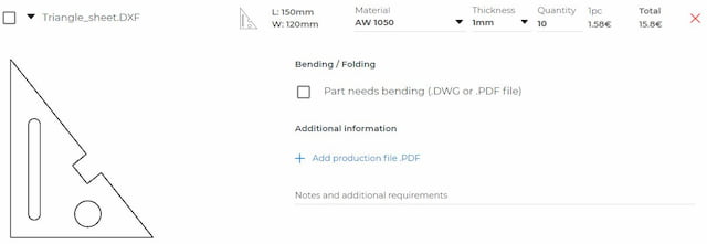 Online laser cutting ordering form