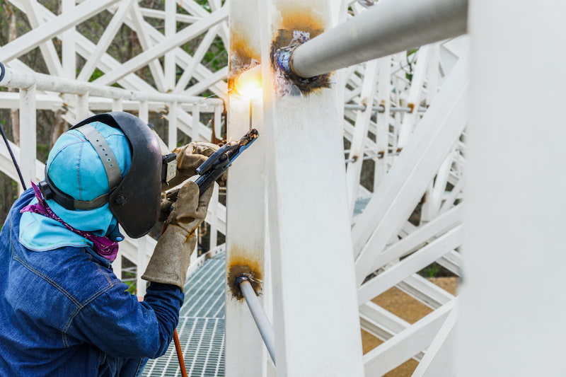 Shielded metal arc welding SMAW working in heights