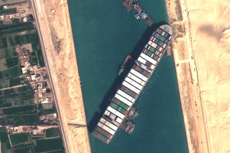 Ever Given ship stuck in the Suez Canal.