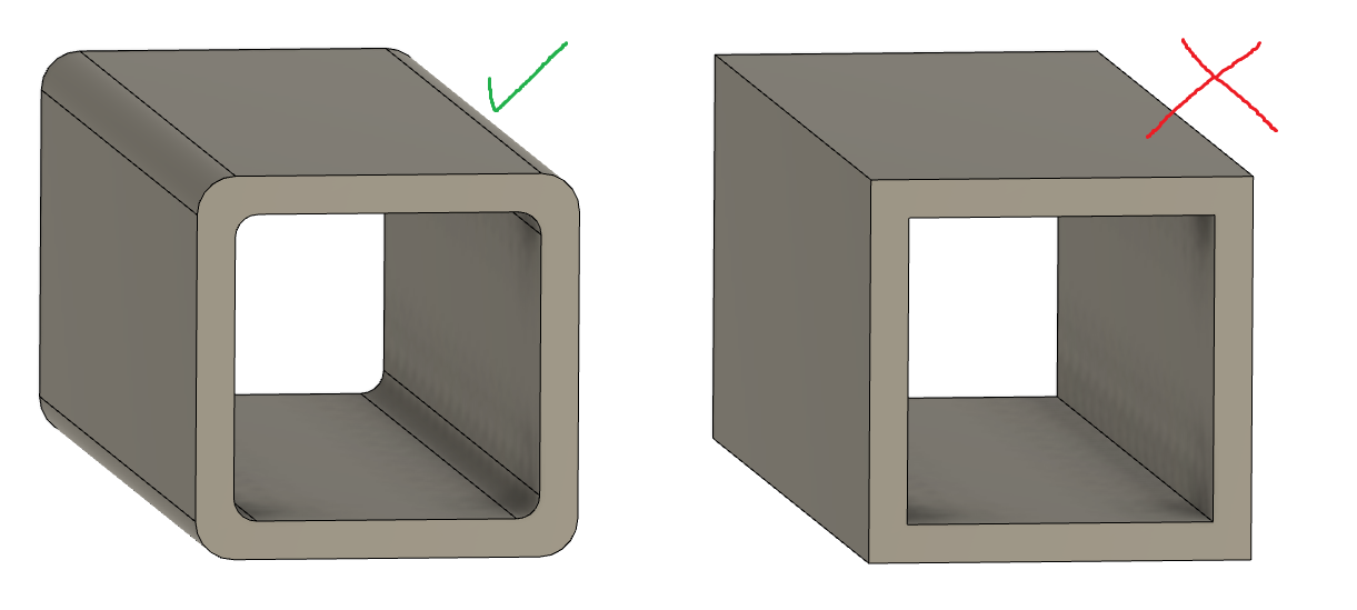 tube with radius and no radius